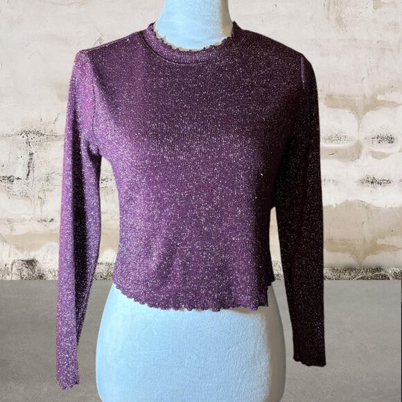 philosophy jr. studio Tops - Philosophy Jr Studio Purple Sparkle Long Sleeve Cropped Shirt - XG (XL)